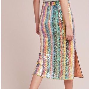 NWOT Maeve Rainbow Sequin Stripe midi pencil Skirt